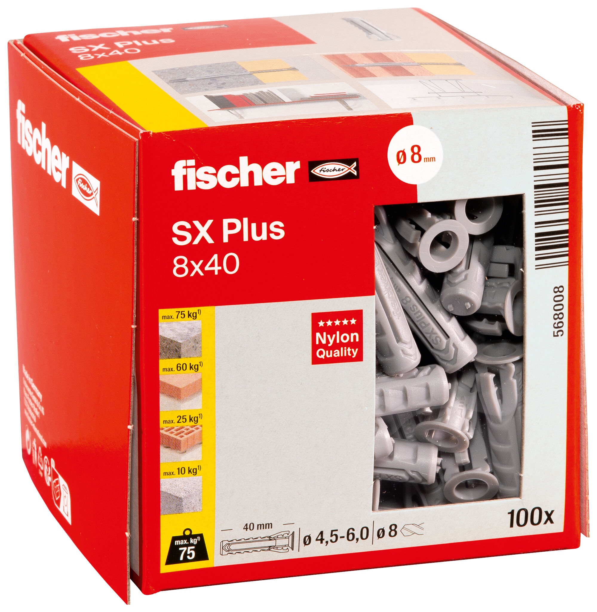 Fischer SX Plus Plug 8x40 mm doos van 100 stuks voor schroeven van 4,5-6 mm dikte - Afbeelding 2