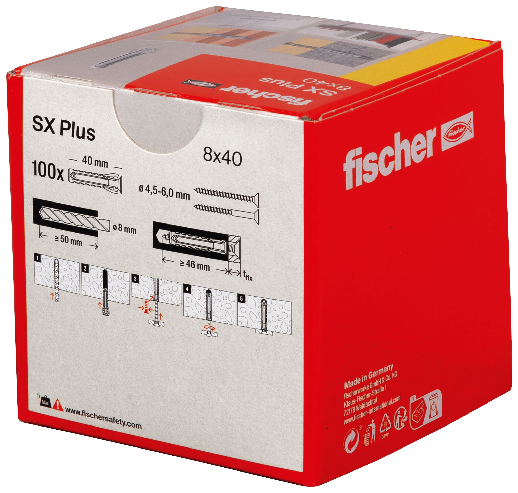 Fischer SX Plus Plug 8x40 mm doos van 100 stuks voor schroeven van 4,5-6 mm dikte - Afbeelding 3