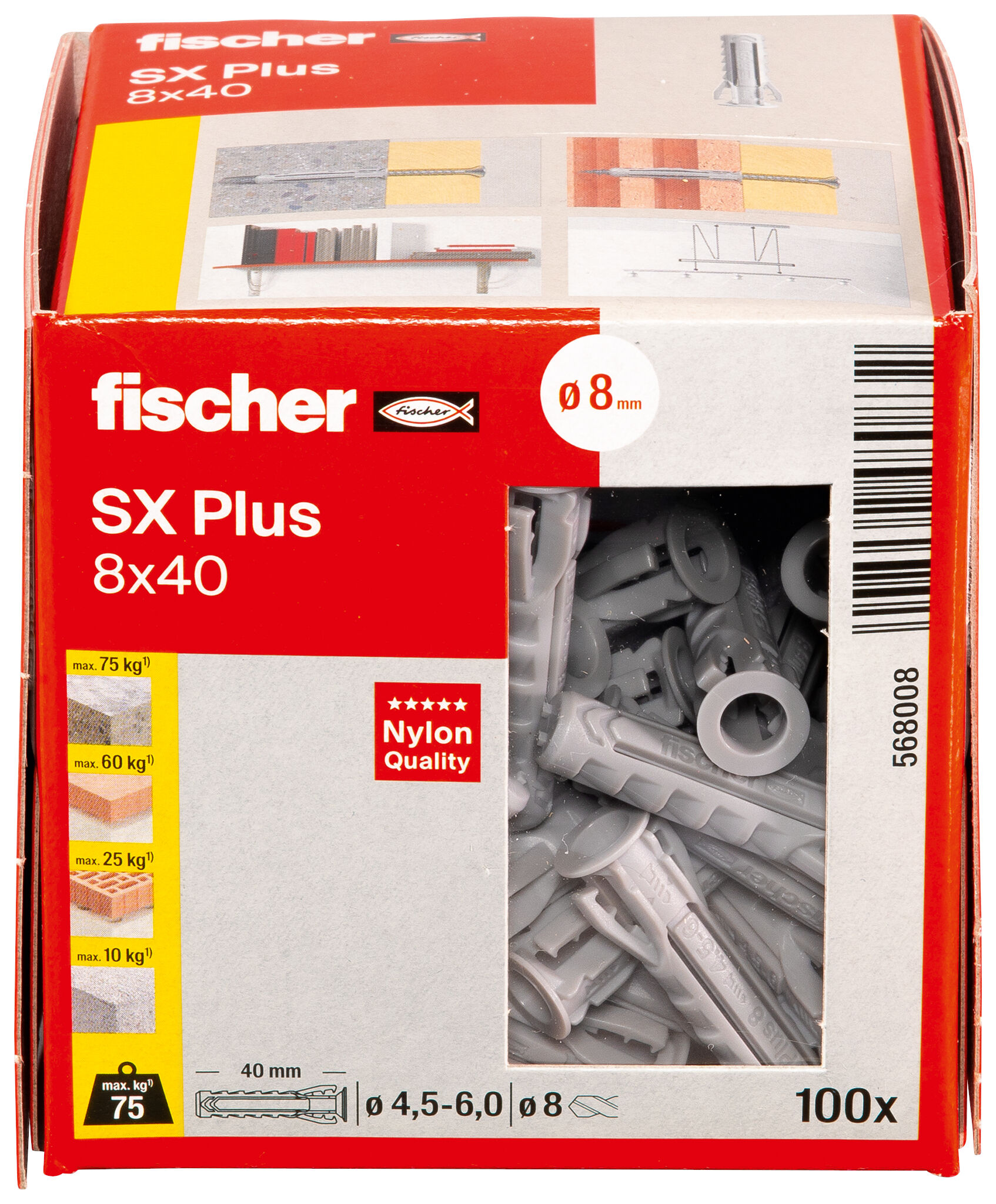 Fischer SX Plus Plug 8x40 mm doos van 100 stuks voor schroeven van 4,5-6 mm dikte - Afbeelding 4