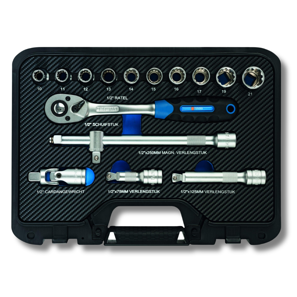 Ivana doppendoos 16 delig 1/2" multidrive aansluiting. metrisch en inches. 52561