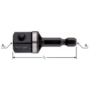 Dopbithouder 1/4" zeskant naar 4-kant 1/2" lengte= 50mm