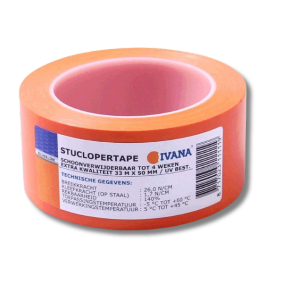 Ivana stuclopertape 33 meter x 50 mm breed oranje