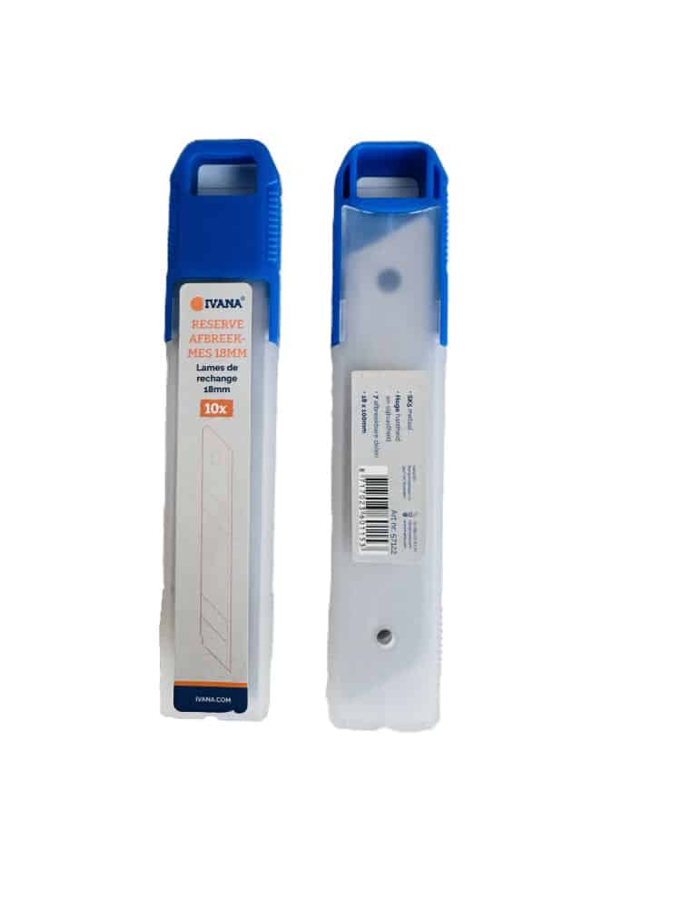 Ivana Afbreekmesjes 10 stuks in dispencer, breedte 18 mm met 7 afbreek segmenten 57122