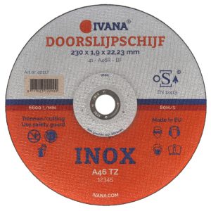 Ivana Doorslijpschijf A60 Extra 230x1,9x22,2mm voor metaal, inox, rvs 40117