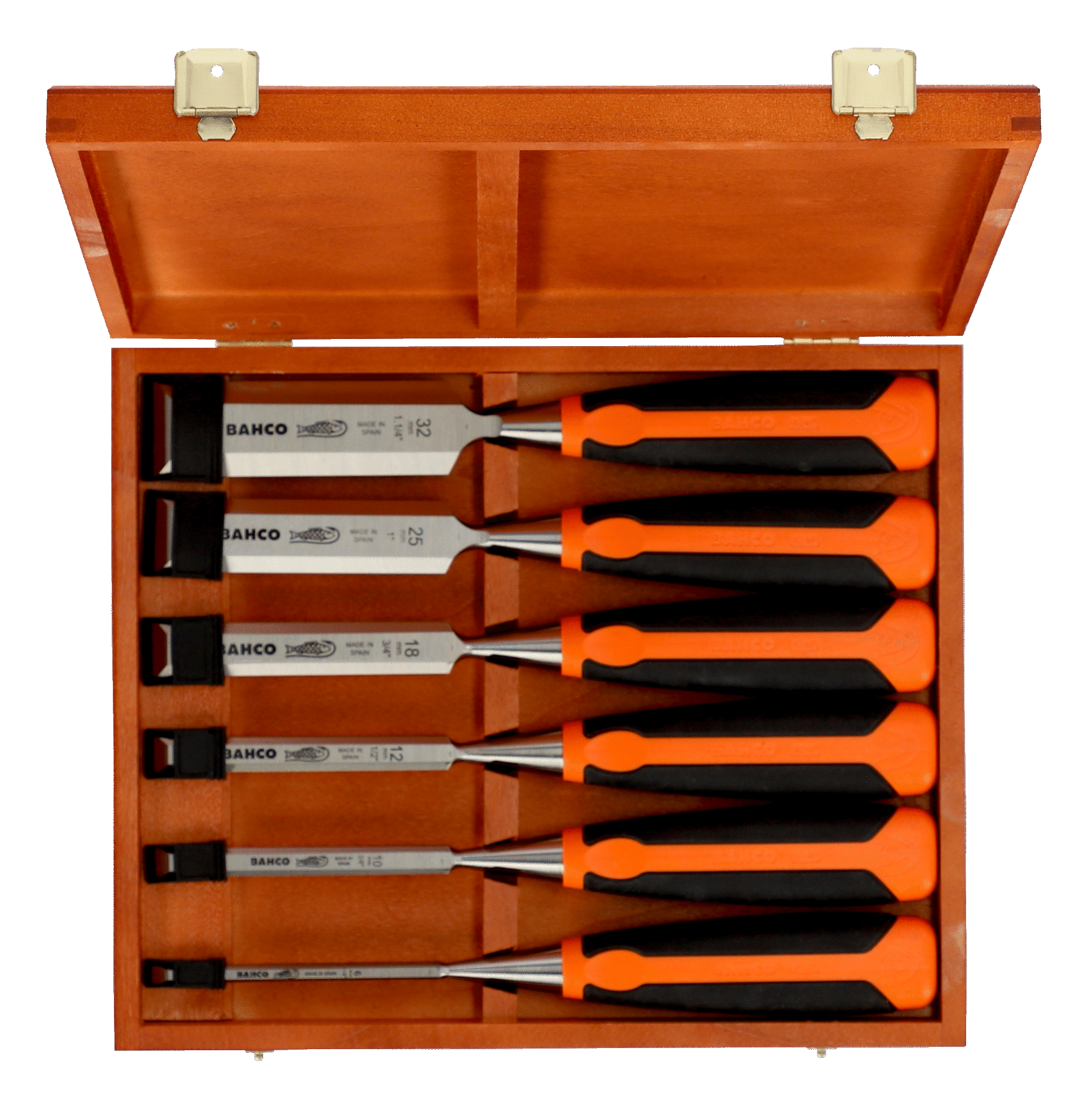 Bahco houtbeitel set 6 delig 6-32 mm 424p-s6-eur 6, 10, 12, 18, 25, 32 mm in houten kist - Afbeelding 2
