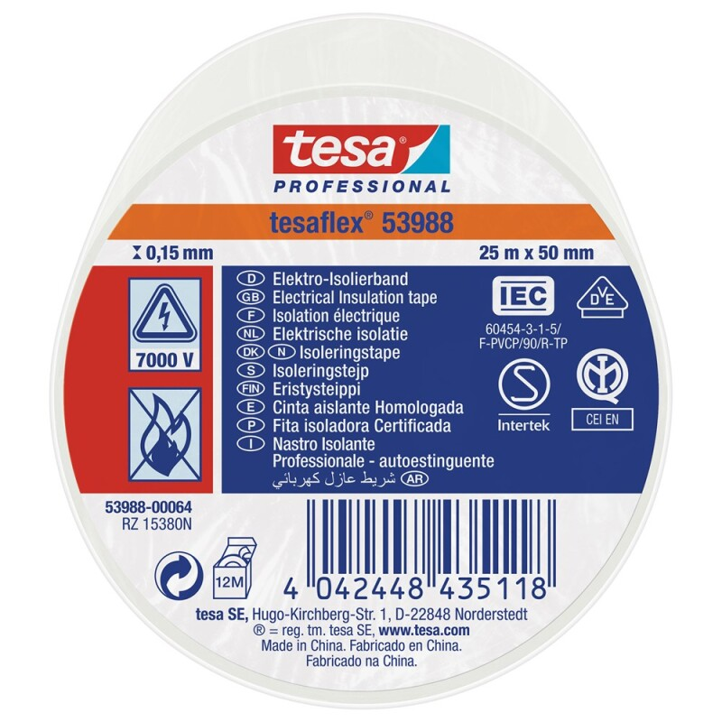 Tesa isolatietape (plakband) 50mm x 25 meter wit 53988-00064-00 - Afbeelding 3