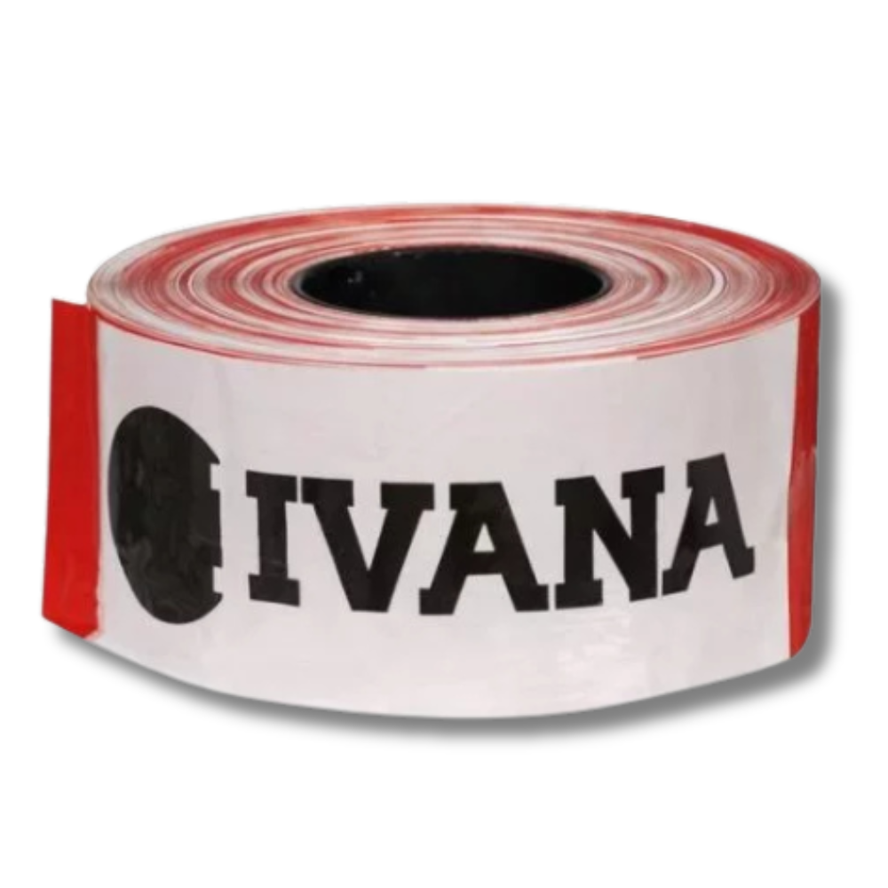 Ivana afzetband rood/wit bedrukt 56633 500 meter 80% gerecycled polyetheen