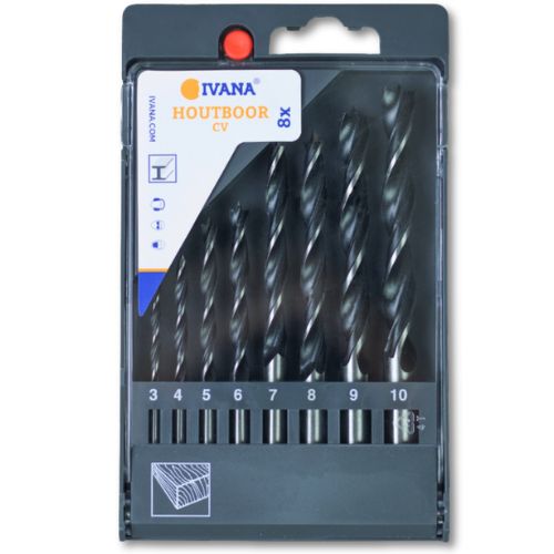 Ivana houtspiraal borenset cv 3,4,5,6,7,8,9 & 10 mm in kunststof cassette 8 delig 55934