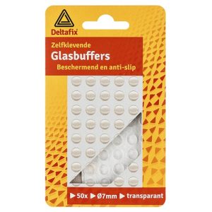 Deltafix Glasbuffer Transparant, Zelfklevend, diameter 8 mm, dikte 1,3 mm, set van 50 stuks
