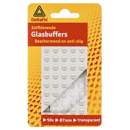Deltafix Glasbuffer Transparant, Zelfklevend, diameter 8 mm, dikte 1,3 mm, set van 50 stuks