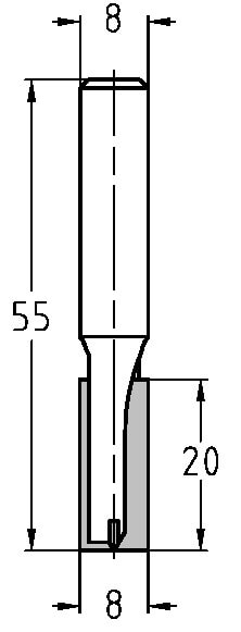 Trasco Groeffrees ø 8x20 mm, TL=55 mm, S=8 mm Hardmetaal 24243-5-08020 - Afbeelding 2