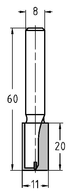 Trasco Groeffrees ø 11x20 mm, TL=60 mm, S=8 mm Hardmetaal 24243-5-11020 - Afbeelding 2