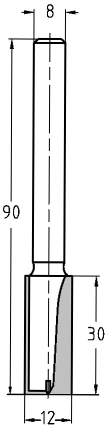 Trasco Groeffrees ø 12x30 mm, TL=90 mm, S=8 mm Hardmetaal 24243-5-12030 - Afbeelding 2