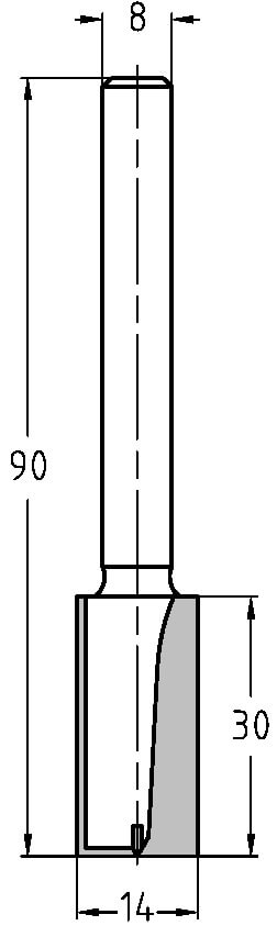 Trasco Groeffrees ø 14x30 mm, TL=90 mm, S=8 mm Hardmetaal 24243-5-14030 - Afbeelding 2