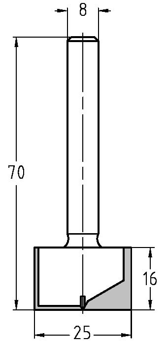 Trasco Groeffrees ø 25x16 mm, TL=70 mm, S=8 mm Hardmetaal 24243-5-25010 - Afbeelding 2