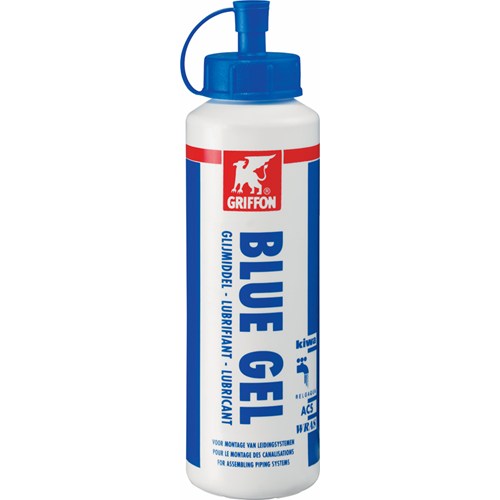 Griffon Blue Gel Glijmiddel voor montage van kunststof buizen en fittingen met rubber manchet. KIWA