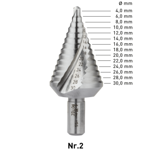 Rotec Trappenboor 4,0-30,0 mm Spiraalgegroefd met Splitpoint voor 2 mm plaatstaal 426.0003